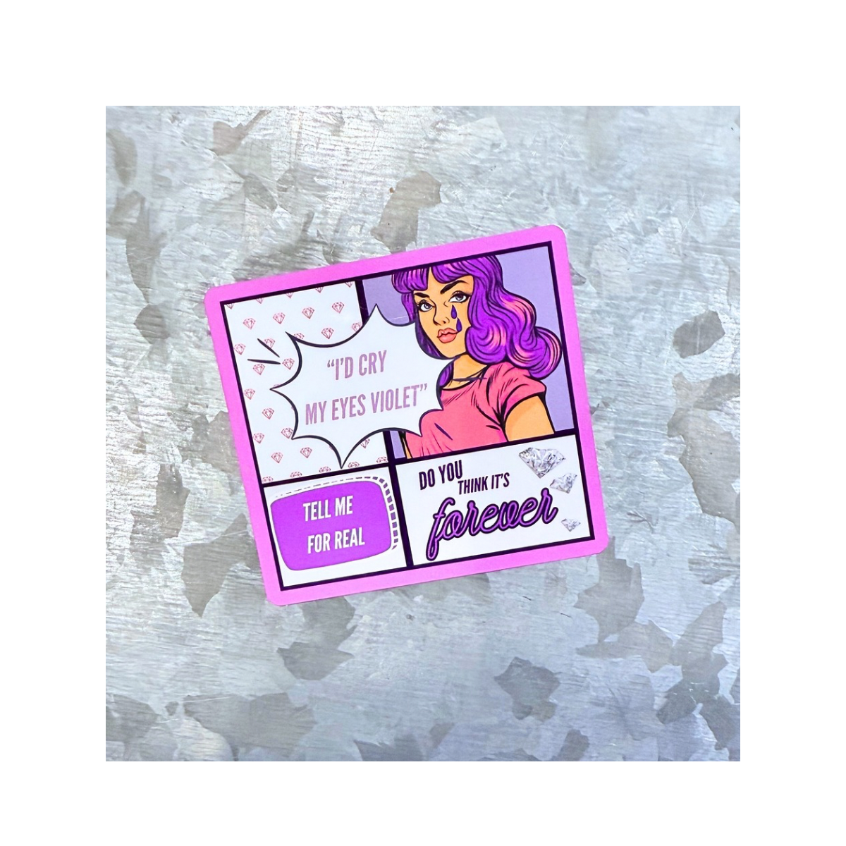 Cry my eyes violet waterproof comic style sticker|TS12